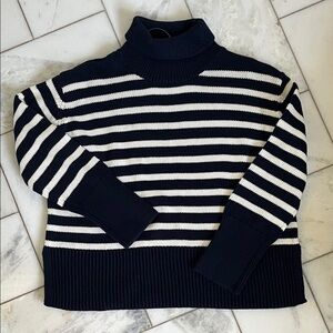 GAP Navy and Cream Striped Turtleneck Sweater